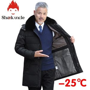 Inverno para baixo casaco de meia idade homens casuais quentes com capuz para baixo casacos de luxo de alta qualidade gola de pele grossa longa jaqueta homens 201126