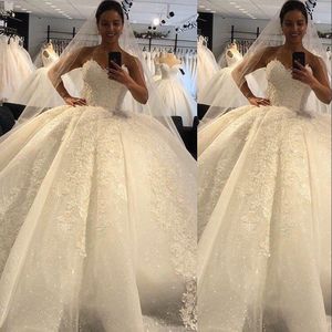 2021 New Ball Gown Wedding Dresses Sweetheart Sequins Lace Appliques Beads Crystal Sweep Train Plus Size Formal Bridal Gowns Robe De Mariee