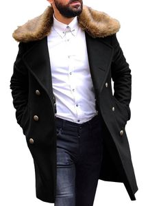 남자 트렌치 코트 남자 트렌치 코트 남성 캐주얼 비즈니스 코트 모피 칼라 멀티 버튼 남자 재킷 겨울 따뜻한 패션 트렌치 코트 플러스 사이즈 오버코트