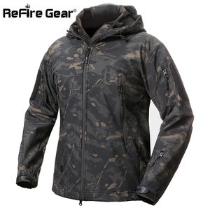ReFire Gear Shark Skin Soft Shell Tactical Military Jacket Men Waterproof Fleece Coat Army Clothes Camouflage Windbreaker Jacket 201218