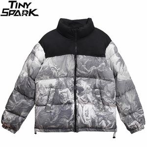 Hip Hop Vintage Parka Jacke Männer Streetwear Harajuku Menschen Hurting Print Jacke Baumwolle Winter Gepolsterte Jacke Mantel Warme Dicke 201126