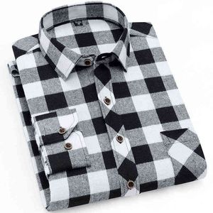 2021 Fall New Business Casual Men's Plaid Shirt Brand High Quality Male Office Red Black Checkered Long Sleeve Shirts Clothes G0105