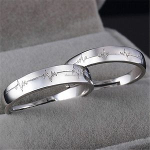 Love Heartbeat ring open adjustable couple engagement wedding rings for men women fashion jewelry gift will and sandy