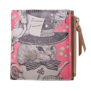 財布卸売 - かわいい女性の小さな短い猫のためのクローズチッパードルのミニ財布財布カルテイラポートフォリオマネーバッグ451