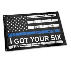 Thin Blue Line „I Got Your Six Flags“-Banner, 3' x 5'ft, 100D-Polyester, lebendige Farbe, mit zwei Messingösen