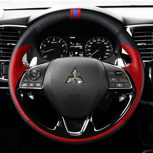 For Mitsubishi Outlander Eclipse ASX Pajero Sport lancer DIY Custom carbon fiber leather hand-sewn car steering wheel cover