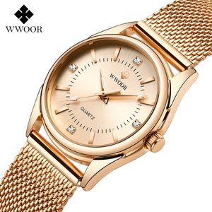WWOOR Luxury Diamond Woman Watch Women Rose Gold Small Bracelet Wrist Watches Gifts For Women Quartz Clock Relogio Feminino 201114