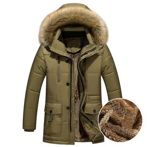 Men's Down & Parkas Trench Coat Mens Overcoat Thick Warm Parka Men Fleece Fur Hood Winter Jacket Cargo Medium-long