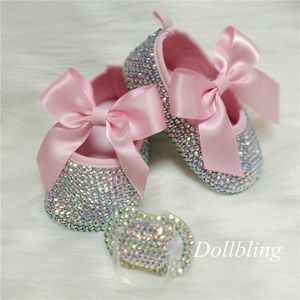 bowknot Personalizzato Sparkle Bling cristalli Strass Neonate scarpe infantili 0-1Y nastro Scarpe da principessa 201130