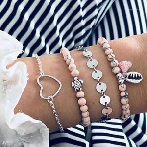 Bracelets de charme bohemian Heart Shell Bangles para mulheres Moda Silver Color Tassel Sets Jewelry Party Gifts1