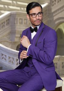 Customize Purple Groom Tuxedos Peak Lapel Men Prom Party Business Suit Man Work Business Suit Set (Jacket+Pants+Vest+Tie) NO:902