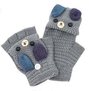 Unisex Mittens Cartoon Dog Warm Soft Winter Knit Gloves for Kids Boys Girls Fingers Glove (2 to 9Y)