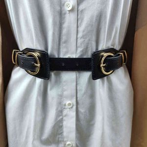 New double button waistband PU leather women's belt decoration versatile waist closure with skirt G220301