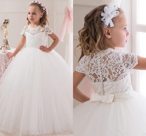 Branco ou marfim formal tulle laço feitos sob encomenda cute girl menina vestido vestido de baile comprimento de chão crianças princesa festa vestido de aniversário