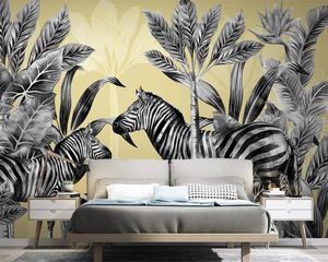 Niestandardowe 3d Zwierząt Wallpaper Nordic Rośliny Tropikalne Zebra Krajobraz Lekkie Luksusowe Tło Wall 3d Mural Tapeta