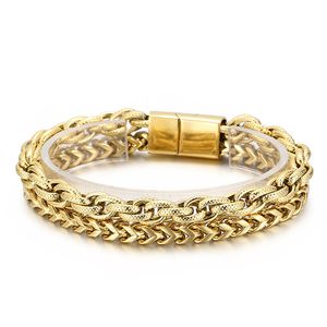 Preto / Ouro 316L Motociclista de Aço Inoxidável Duplo Camada Figaro Chain Masculina Link Bracelete Para Amigos Presentes 8mm 8,66 '64g Peso