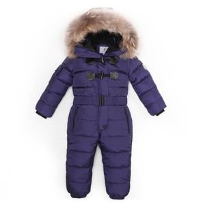 -30 Grad Outdoor Wear Kinder Skianzug Kinder Daunen Strampler Parka Echtpelz Kapuze Warme Jungen Mädchen Kleidung Winter Jumpsuits 2-7Years LJ201125