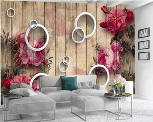 Romântico Floral 3D Wallpaper Vintage Prancha de madeira delicada rosa rosa rosa papel de parede 3d personalizado foto