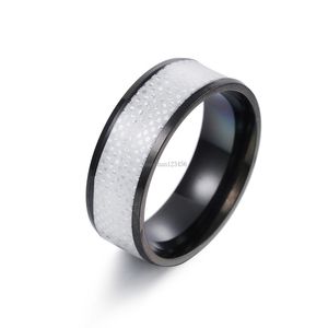 Schwarzer Edelstahl-Ring mit glänzenden Punkten und kontrastierenden schwarzen Ringen für Damen und Herren, Modeschmuck und sandfarben, neu