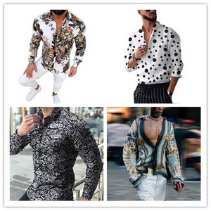 Moda-2021 Bahar Dijital Baskılı Gömlek Erkek Moda Bohemian Gömlek Homme Tasarımcı V Boyun Casual Erkek Yaka Boyun Gömlek Tops