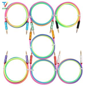 50pcs Audio Cable 3.5mm jack male to male Speaker Line 1m Rainbow Bamboo Copper Shell Aux Cable for HTC Car Headphone Aux Cord