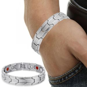 Mens pulseiras irregulares de aço inoxidável pulseiras de terapia magnética 4 em 1 germânio saúde jóias pulseira pulseira de pulseira