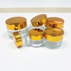 DHgate 5g 10g 15g 20g 30g 50g 60g 100g Transparent Glass Body Butter Container Cosmetic Face Cream Jars with Metal Shinny Gold Lid Supplier Freeship