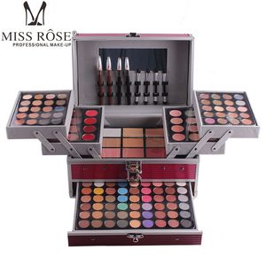 Miss Wholesale- Rose Professional Set Box in Aluminum Three Layers Include Glitter Eyeshadow Lip Gloss Blush for Makeup Artist MS067 Alumum