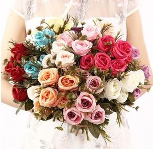 Simulação de flor de seda rosa 8 cabeça Comércio exterior flores decorativas Seattle casamento decoração disponível