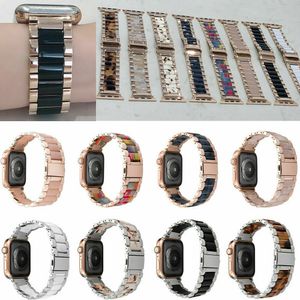 Luxury Stainless Steel Tortoise Shell Resin Band Smart Strap Bracelet For Apple Watch Series 2 3 4 5 6 7 SE iwatch 38mm/40mm/41mm/44mm/45mm