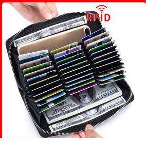 Multi-Function Leather Organ Card Bags Long Passport Plånbok Väska RFID Fler skärmar Män Högkapacitetskortpaket