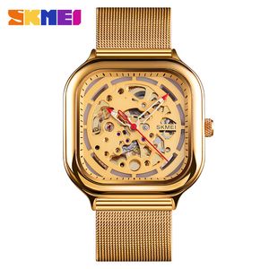 Moda Criativa Quadrada Novo Automático Hollow Mechanical Relógio Homens Provavelmente impermeável Mecânica Homens (dourado)