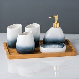 Gradient szary ceramiczny sanitarny ware Settoothbrush Cup Balsam Dispenser Soap Danie Szczoteczka do zębów Uchwyt Do łazienki Kawałek 211222