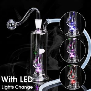 5.9インチLEDライトチェンジホーブーズDABオイルリグガラス喫煙パイプライトBongs HookaHtobaccoアッシュボウル手作りポータブルシーシャオイルパーコラーバブラー水パイプ