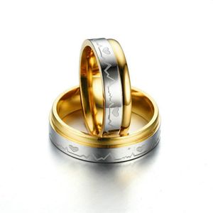 EKG Liebe Herzschlag Ringkontrast Farbe Edelstahl Goldringe Paar Ring für Frauen Männer Mode Schmuck Geschenk Will und Sandy New