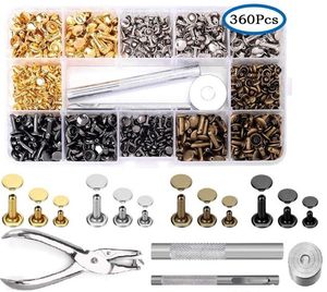 Kit di rivetti in pelle, 360 set Rivetti in ottone a doppio cappuccio Borchie in pelle con strumenti di impostazione per lavori di riparazione in pelle