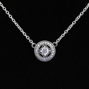 Länkkedja Halsband Äkta 925 Sterling Silver Vintage Allure Clear CZ Pendants för smycken Tillbehör Q0531