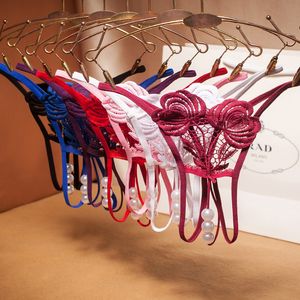 Sexy Underwear embroidered free panties perspective sexy low waist T pants female hot hollow pearl massage thong G-String