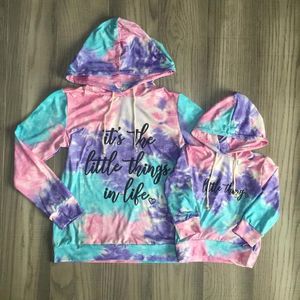 Girlymax fall/winter baby girls mommy adult raglans boutique little thing tie dyed cotton top children clothes hoodie kidswear LJ201111