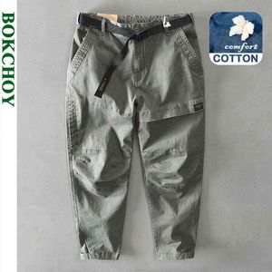2021 outono e inverno novo homens algodão cor sólida solto casual safari estilo calças de bolso exército verde workwear GML04-Z331 H1223