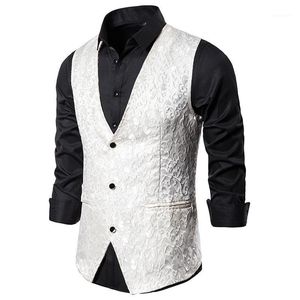 Mens Slim Fit White Jacquard Suit Vest 2021 Brand Sleeveless Men Waistcoat Slim Fit Vest Men Gentleman Formal Business Vests Man1