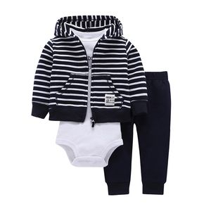 Unisex nyfödda kläder långärmad stripe coat bodysuit byxa spädbarn toddler uppsättning bomull 6-24 månad baby pojke tjej kläder lj201223