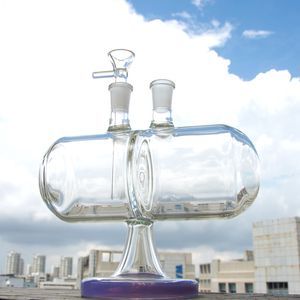 7 Inch Unique Hookah Infinity Waterfall Purple Green Glass Bong Invertible Gravity Bongs Water Pipes Oil Dab Rig 14mm Female Joint Hookahs With Bowl XL-2061 Straight