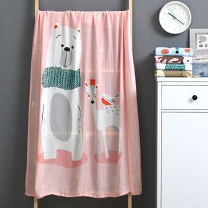 Muslin Baby Blanket Thin Quilt Cartoon Bear Newborn Swaddle Warp Sleepsack Children Kids Stroller Blankets 110* Play Mats LJ201105