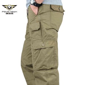 Mäns lastbyxor Multi Fickor Militär taktiska byxor Male Outwear Army Straight Slacks Casual Long Byxor Plus Storlek 4XL 5XL H1223