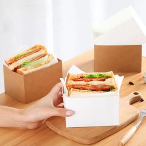 Kraftpapier-Sandwich-Verpackungsbox, dicke Ei-Toast-Brot-Frühstücks-Verpackungsboxen, Burger-Teatime-Tablett