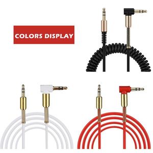 Coiled Stereo Cable Audio Cable 3.5mm Mężczyzna na Męskie Uniwersalne Przewody Aux Pomocnicze kable do samochodów Głośniki Bluetooth Słuchawki Słuchawki PC Głośnik MP3 2021