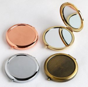 Round Mirror Compact Blank Enkel Rose Gold Färg för DIY Förstoring Present Spegel med Klistermärke 100PC / Lot