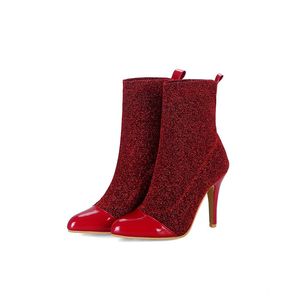 뜨거운 판매 Morazora 2020 새로운 도착 여성 발목 부츠 뾰족한 발가락 가을 겨울 스트레치 부츠 하이힐 파티 웨딩 신발 여자