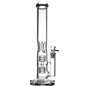 Senaste stil HOOFAHS Twin Cage Junior Glass Bongs Water Pipe Reting Bubbler 14.5 '' Tall 5mm tjocklek